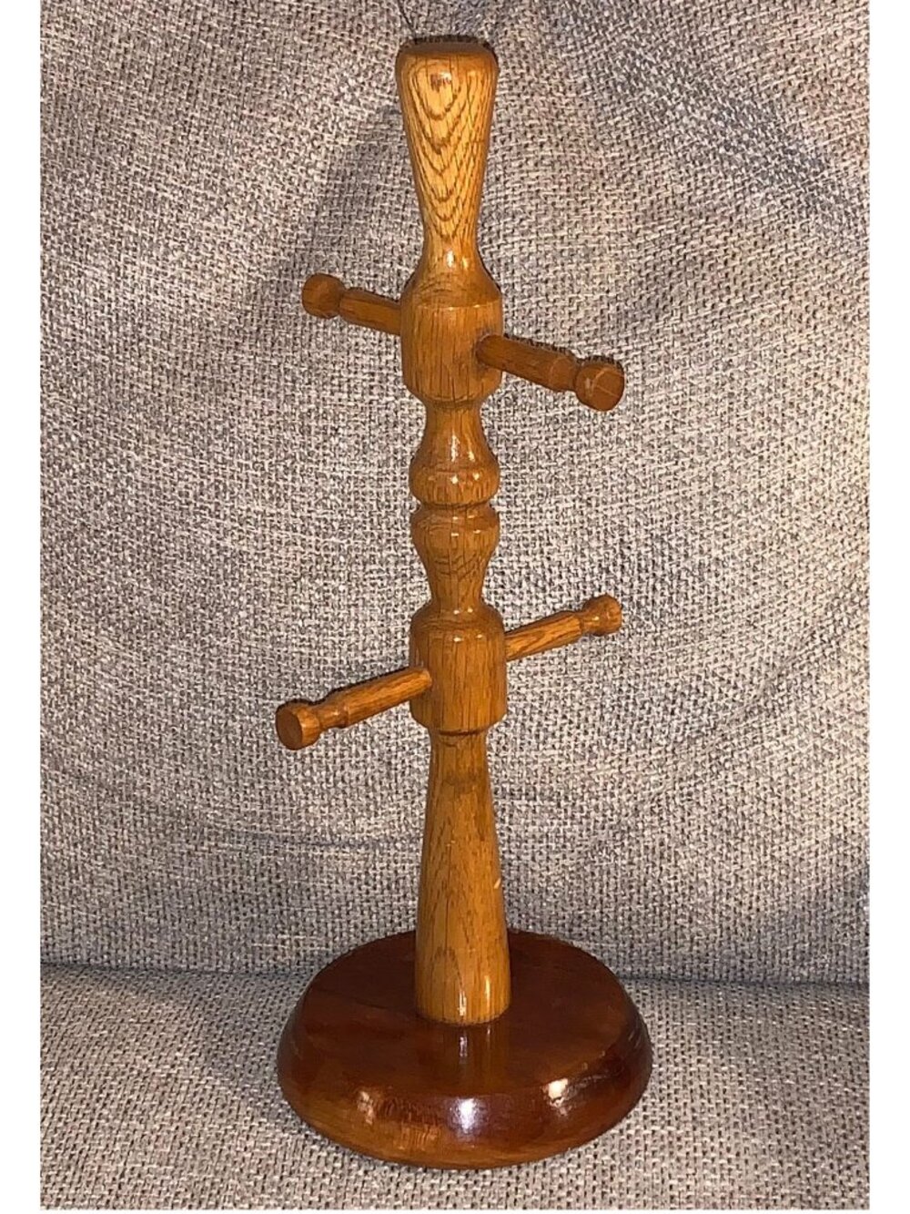 VTG Wooden 4 Peg Coffee Mug Rack Tea Cup Holder Hard Wood Tree Stand Cottage